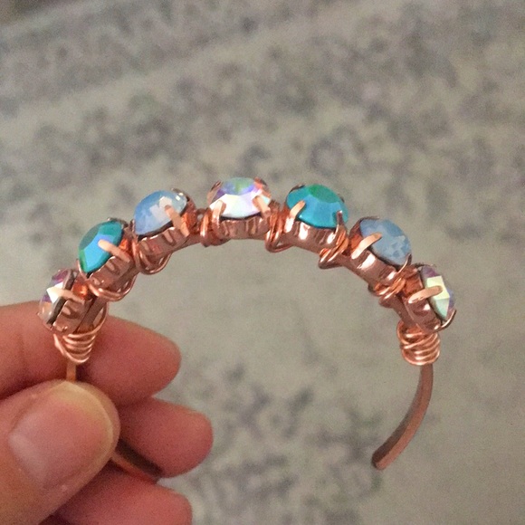 Raw Copper Iridescent Turquoise + Aurora Borealis Crystal Bracelet - Picture 13 of 16